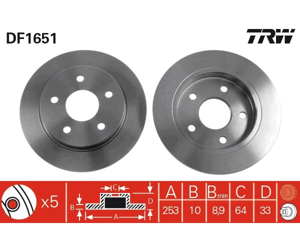Brake Disc - DF1651 TRW