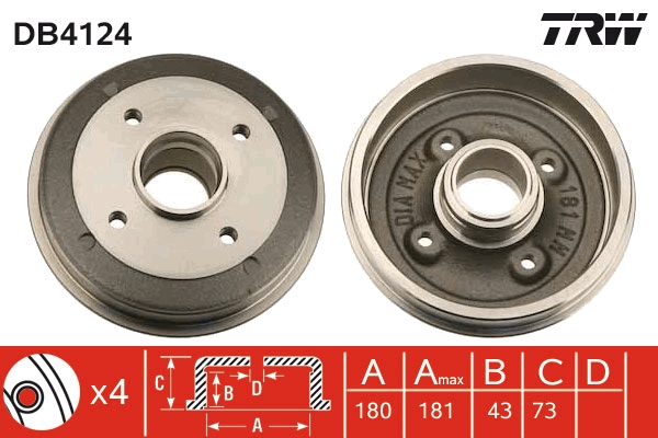 Brake Drum - DB4124 TRW