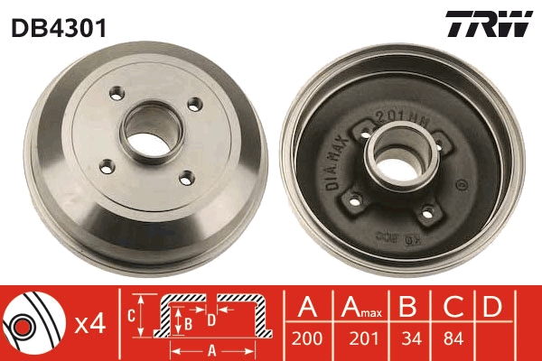 Bremstrommel - DB4301 TRW