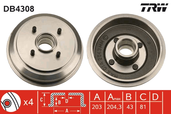 Brake Drum - DB4308 TRW