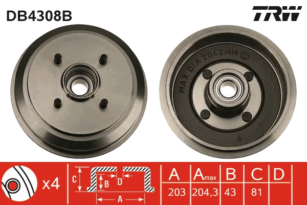 Brake Drum - DB4308B TRW