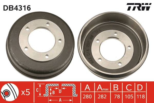 Brake Drum - DB4316 TRW