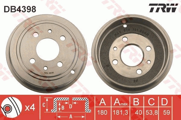 stabdžių būgnas - DB4398 TRW