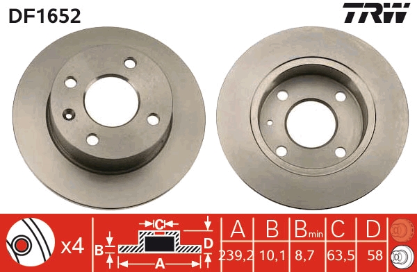 Brake Disc - DF1652 TRW