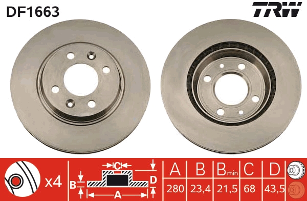 Brake Disc - DF1663 TRW