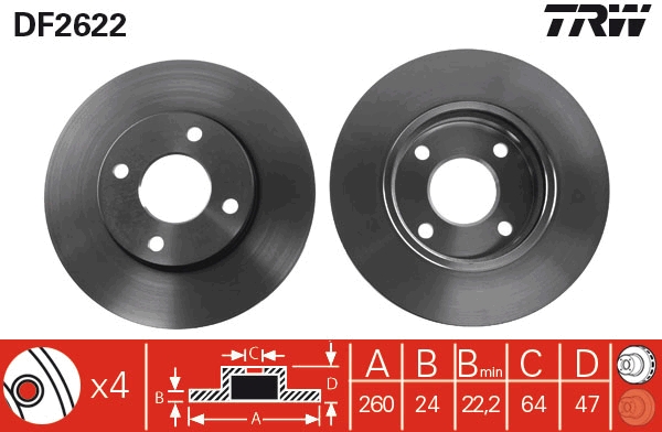 Brake Disc - DF2622 TRW