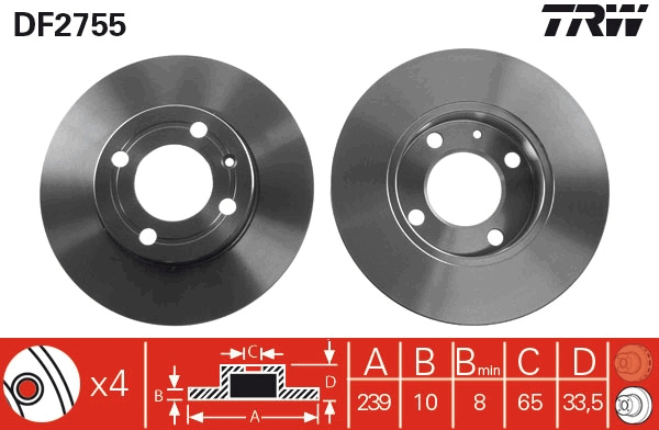 Brake Disc - DF2755 TRW