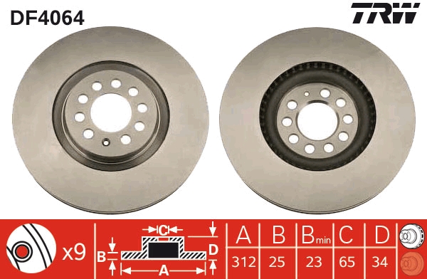 Brake Disc - DF4064 TRW