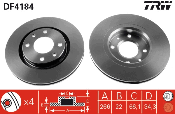 Brake Disc - DF4184 TRW
