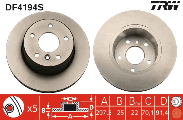 Brake Disc - DF4194S TRW