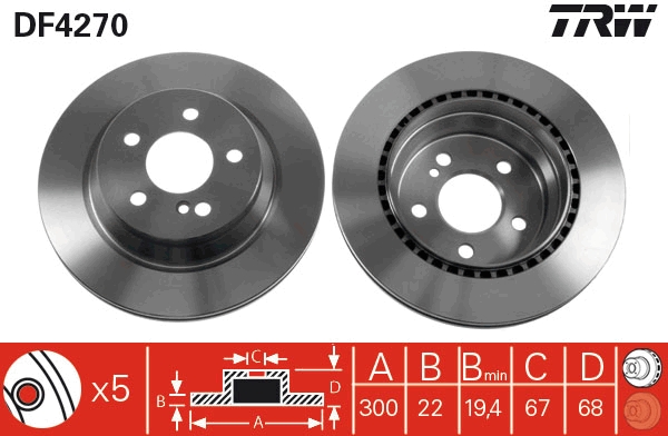 Brake Disc - DF4270 TRW