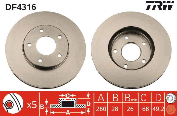 Brake Disc - DF4316 TRW