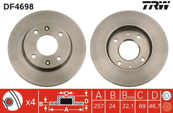 Brake Disc - DF4698 TRW