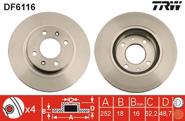 Brake Disc - DF6116 TRW