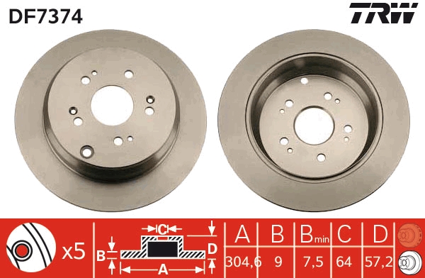 Brake Disc - DF7374 TRW