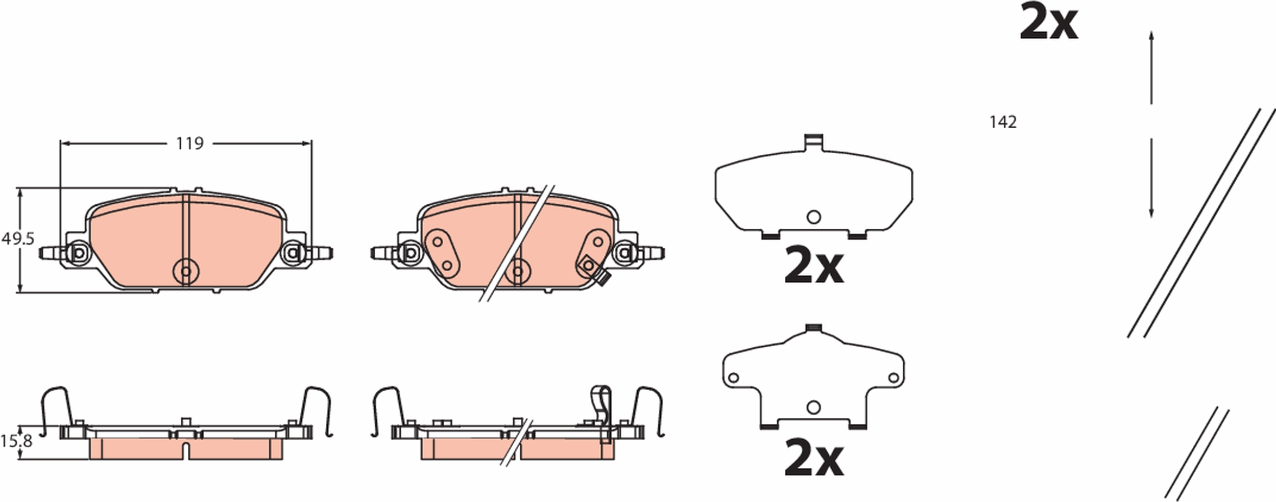 Brake Pad Set, disc brake - GDB2513 TRW