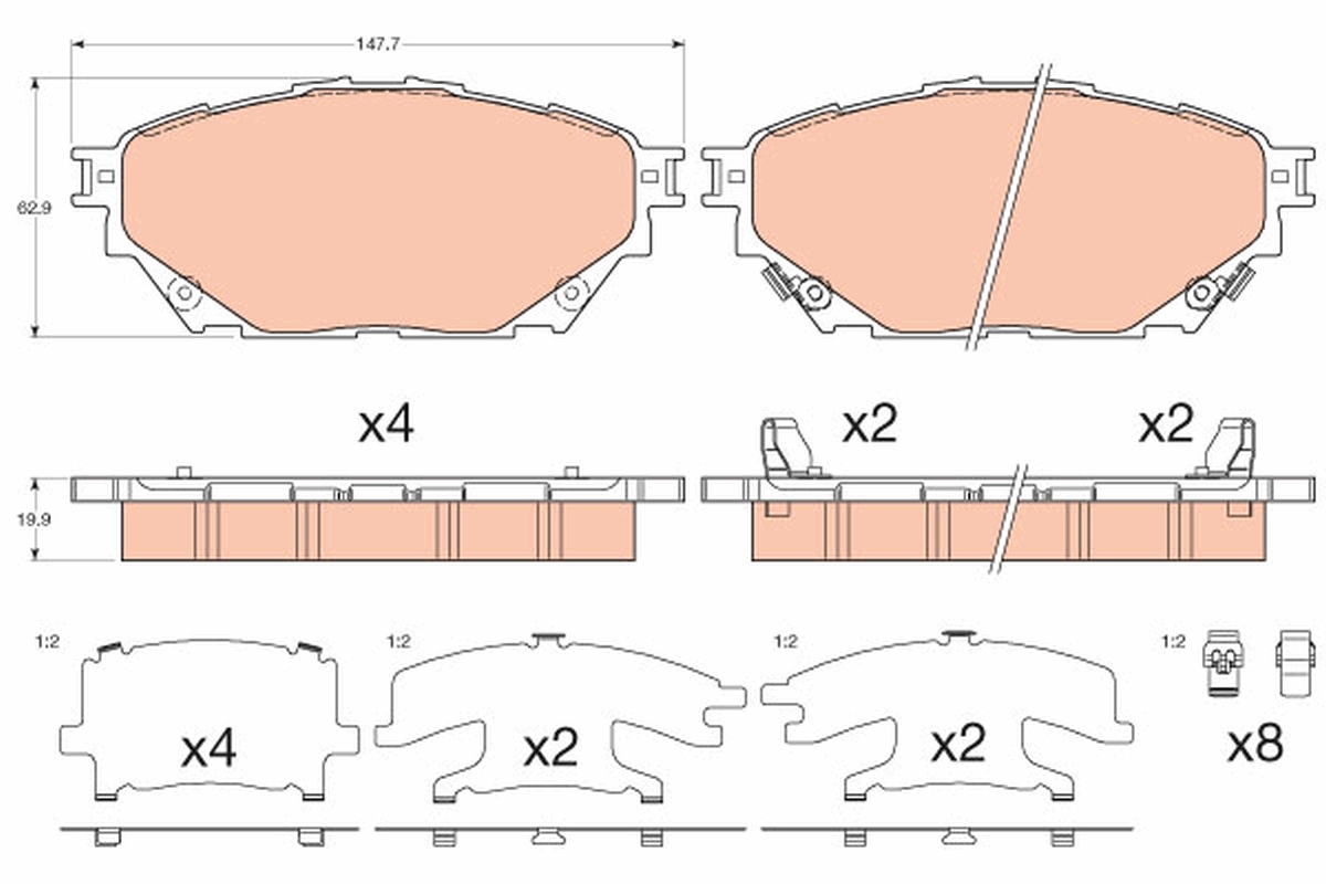 Brake Pad Set, disc brake - GDB3611 TRW