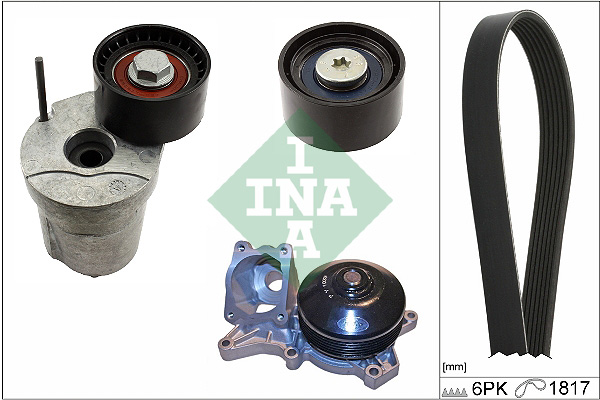 Water Pump + V-Ribbed Belt Set - 529 0370 30 Schaeffler INA