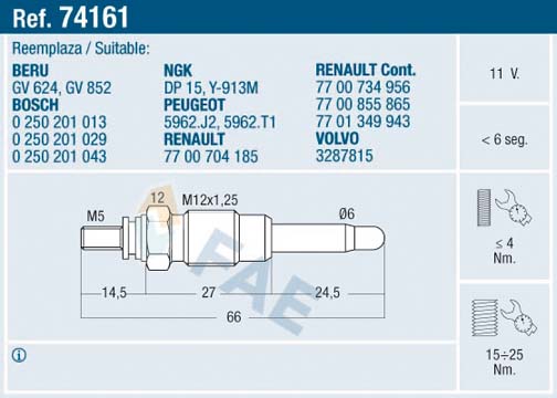 Glow Plug - 74161 FAE