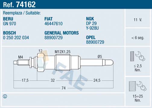 Glow Plug - 74162 FAE