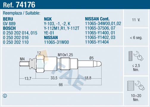 Свеча накаливания - 74176 FAE