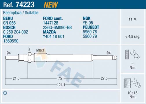 Свеча накаливания - 74223 FAE