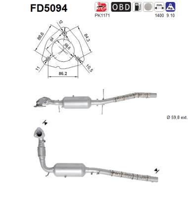 Filtro antiparticolato / particellare, Impianto gas scarico - FD5094 AS