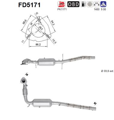 Filtro antiparticolato / particellare, Impianto gas scarico - FD5171 AS