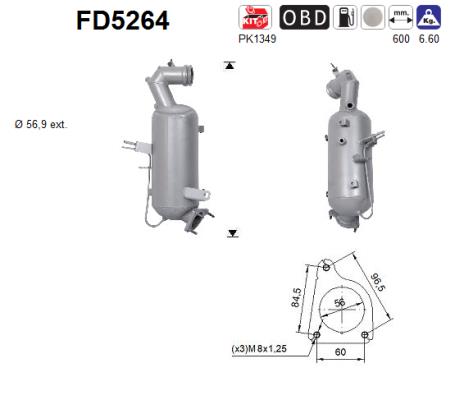 Filtro antiparticolato / particellare, Impianto gas scarico - FD5264 AS