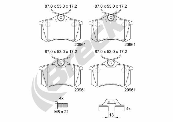 Brake Pad Set, disc brake - 20961 10 704 00 BRECK