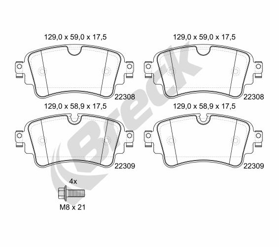 Brake Pad Set, disc brake - 22308 00 702 00 BRECK