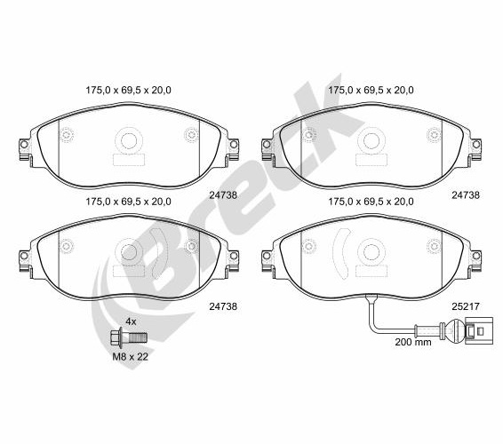 Brake Pad Set, disc brake - 24738 00 551 10 BRECK