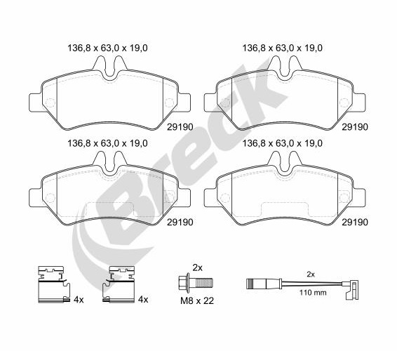 Brake Pad Set, disc brake - 29190 00 703 10 BRECK