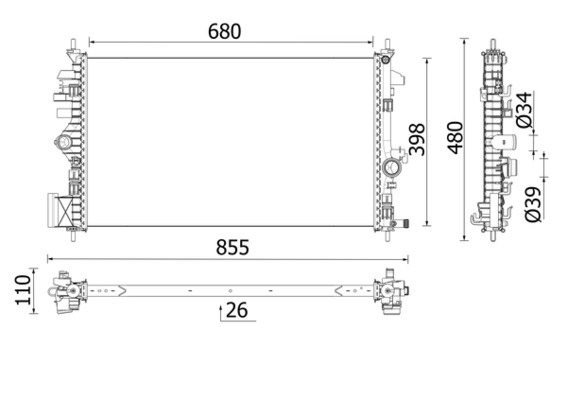 Radiator, engine cooling - CR 2265 000P MAHLE
