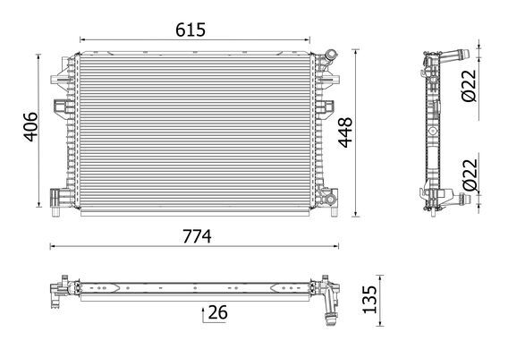 Radiator, engine cooling - CR 959 001P MAHLE