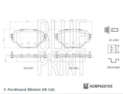 Комплект тормозных колодок, дисковый тормоз - ADBP420105 BLUE PRINT