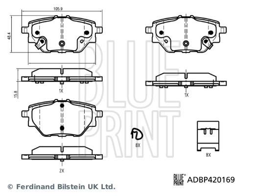 stabdžių trinkelių rinkinys, diskinis stabdys - ADBP420169 BLUE PRINT
