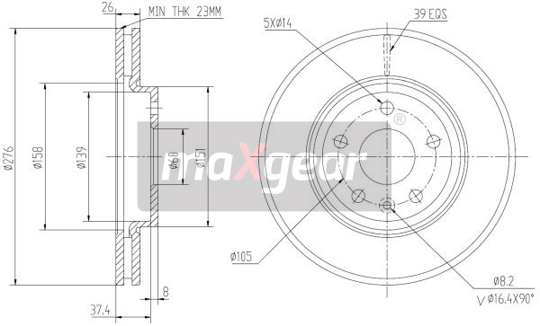 Brake Disc - 19-2334 MAXGEAR