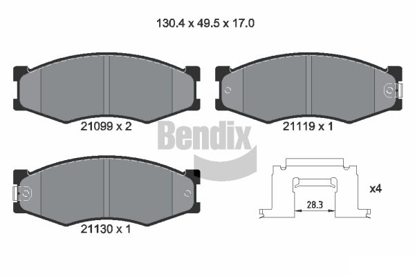 Комплект тормозных колодок, дисковый тормоз - BPD1749 BENDIX Braking