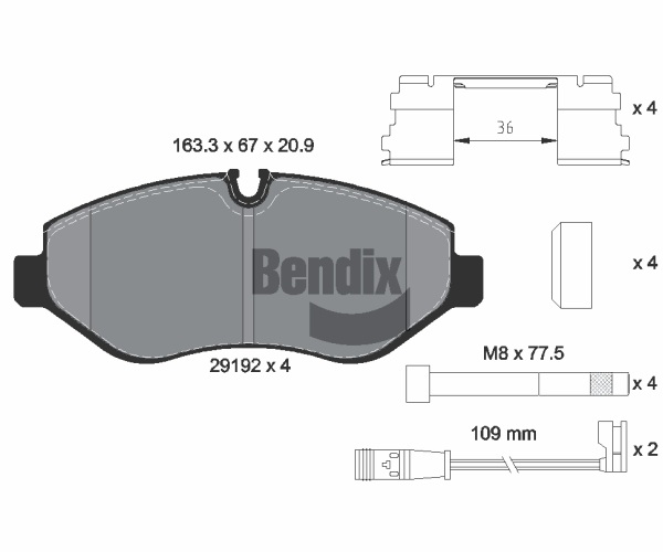 Brake Pad Set, disc brake - BPD1008 BENDIX Braking