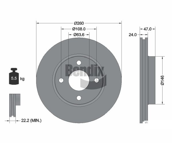 Brake Disc - BDS1782 BENDIX Braking