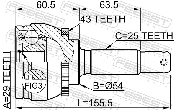 Joint Kit, drive shaft - 0410-DA2A43 FEBEST