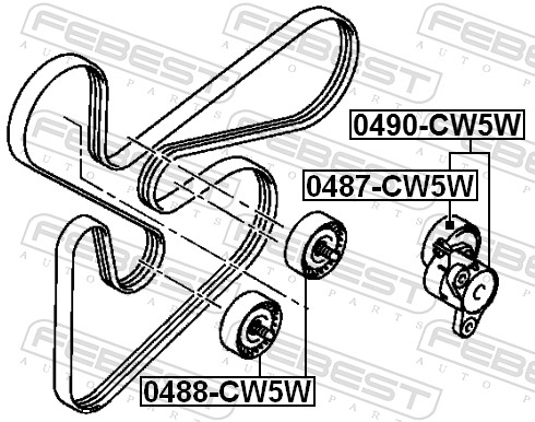 Belt Tensioner, V-ribbed belt - 0490-CW5W FEBEST