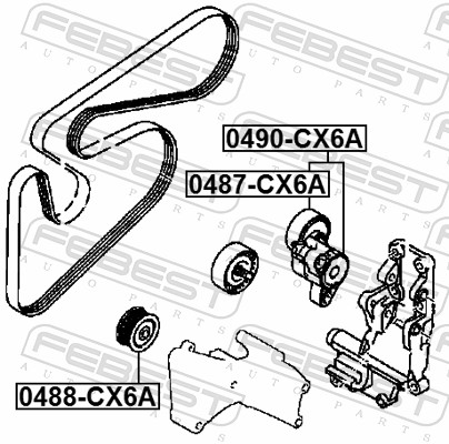 Tendicinghia, Cinghia Poly-V - 0490-CX6A FEBEST