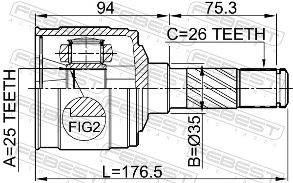 Joint Kit, drive shaft - 0511-B25RH FEBEST