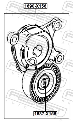 Tensioner Pulley, V-ribbed belt - 1687-X156 FEBEST