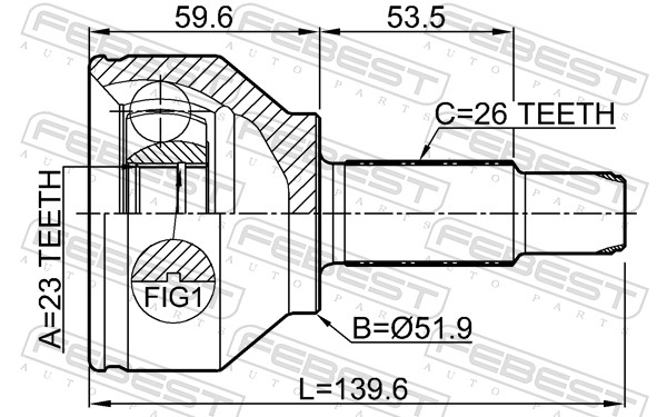 Joint Kit, drive shaft - 1910-R60 FEBEST