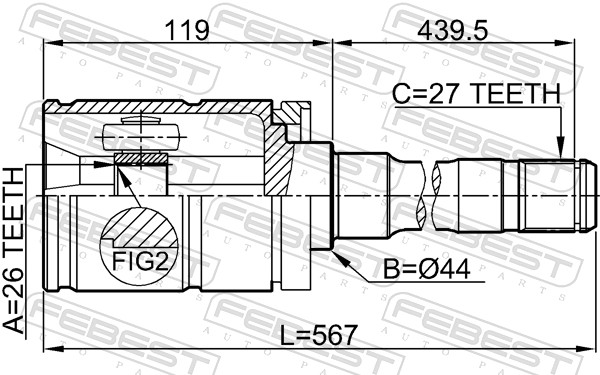 Шарнирный комплект, приводной вал - 1911-E53RH FEBEST