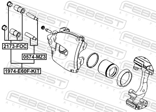 Направляющий болт, корпус скобы тормоза - 1974-E60F-KIT FEBEST