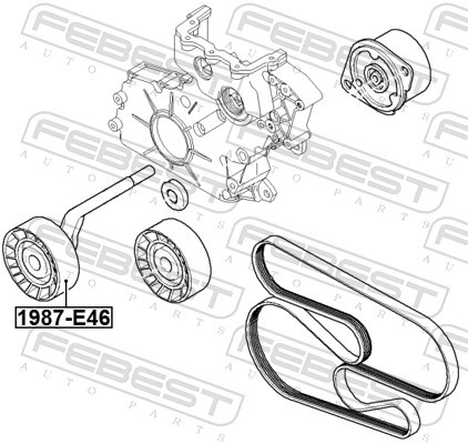 Tensioner Pulley, V-ribbed belt - 1987-E46 FEBEST